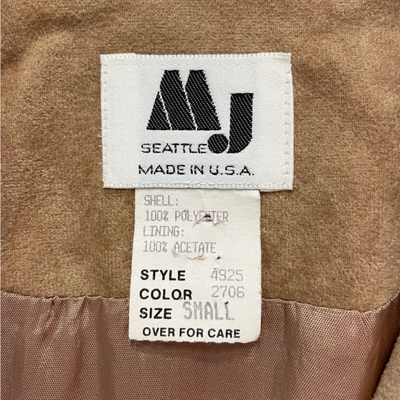 Vintage MJ Seattle Tan Faux Suede Half Sleeve Jacket Women’s Small Made in USA - Picture 8 of 12